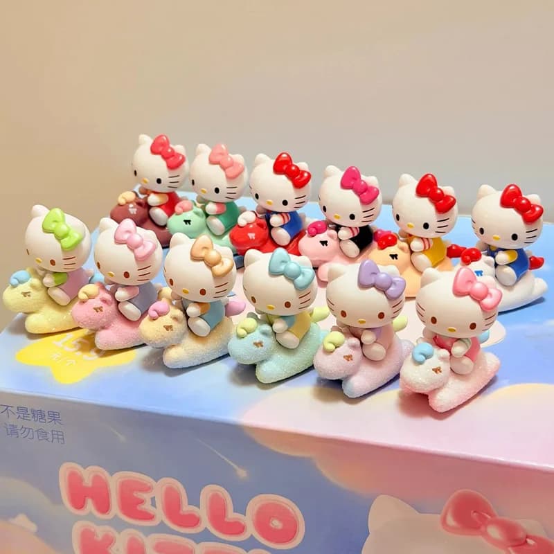 Hello Kitty Pony Miniatura Carina a Forma di Fagiolo, Bustina a Sorpresa, Modellino di Pony Floccato Kawaii, Ornamento da Scrivania, Regalo per Bambini