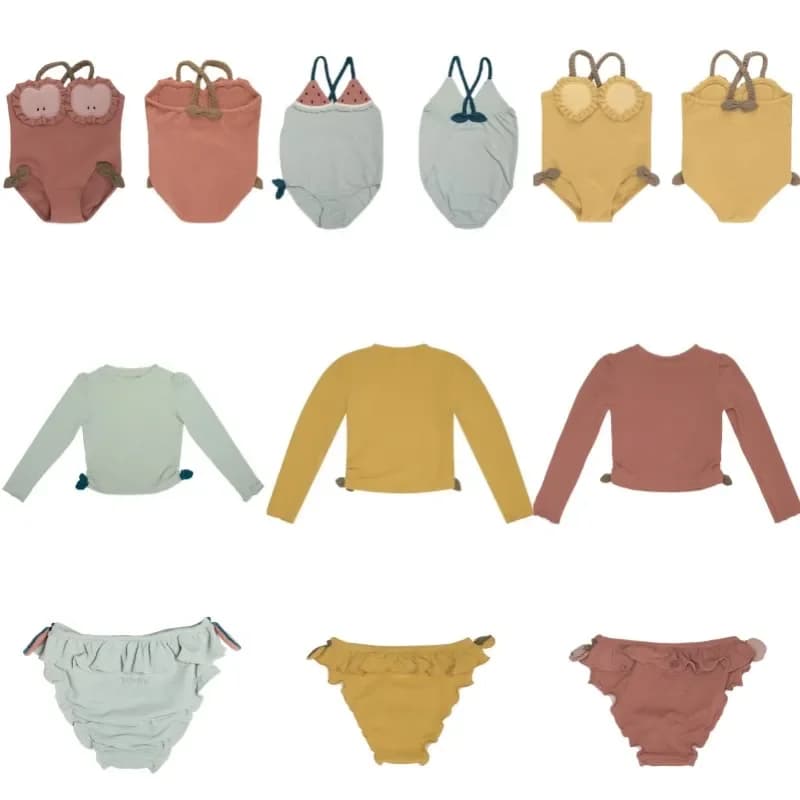 2025 New DO Baby Girl Cute Fruit Strap Children's full sleeve Long sleeve Solar protection Two-piece swimwear for girls