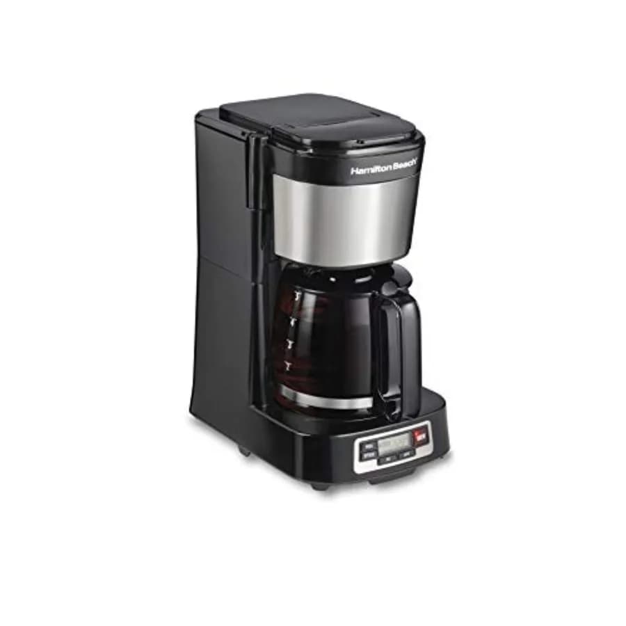 Macchina per Caffè Americano a 5 Tazze con Cestello di Riempimento Frontale, Design Compatto, Caraffa in Vetro, Pausa Automatica e Versamento, Nero e Acciaio Inossidabile 46
