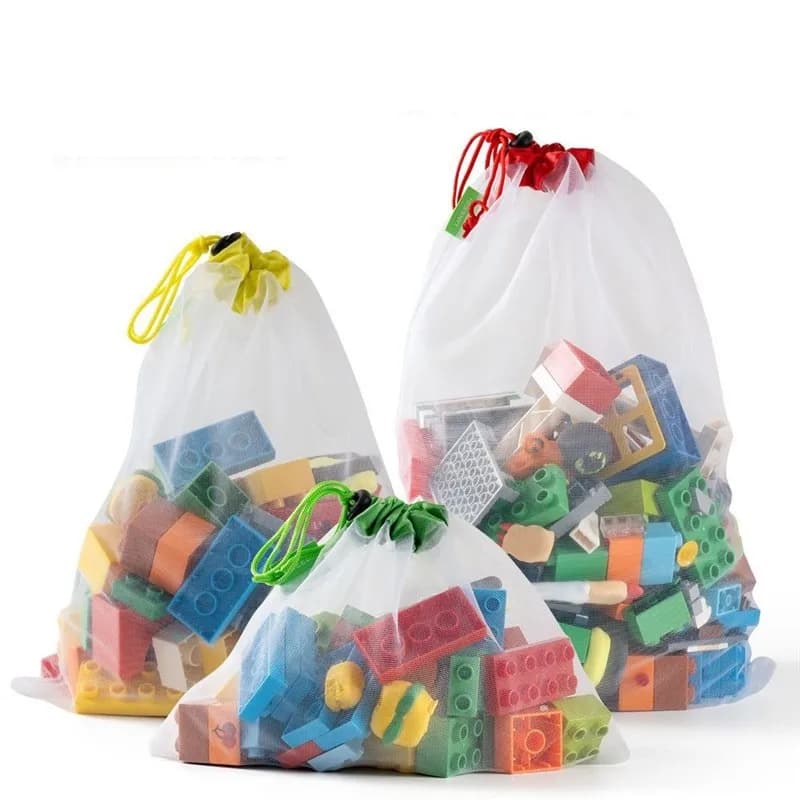 Borse portaoggetti per giocattoli con coulisse da 3 pezzi per blocchi di costruzione, organizer portatile per bambini, giocattoli puzzle e altro ancora