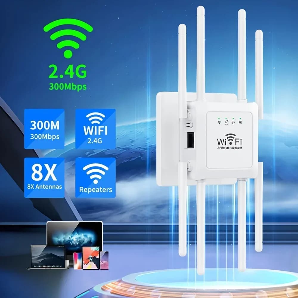 NUOVO 300Mbps WiFi Extender Ripetitore 8 Antenne WiFi Booster 2.4G WiFi Amplificatore di Segnale Router Wireless di Rete per Home Office
