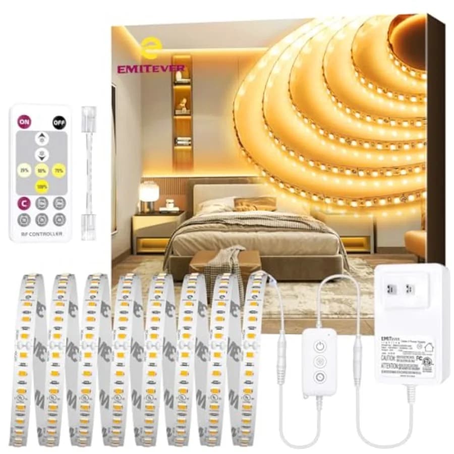 Strisce LED Luce Bianca Calda con Telecomando e Alimentatore 24V, Nastro Luminoso Dimmerabile ad Alta Densità 600 LED, 240+LM/FT, CRI95+, Adatto per