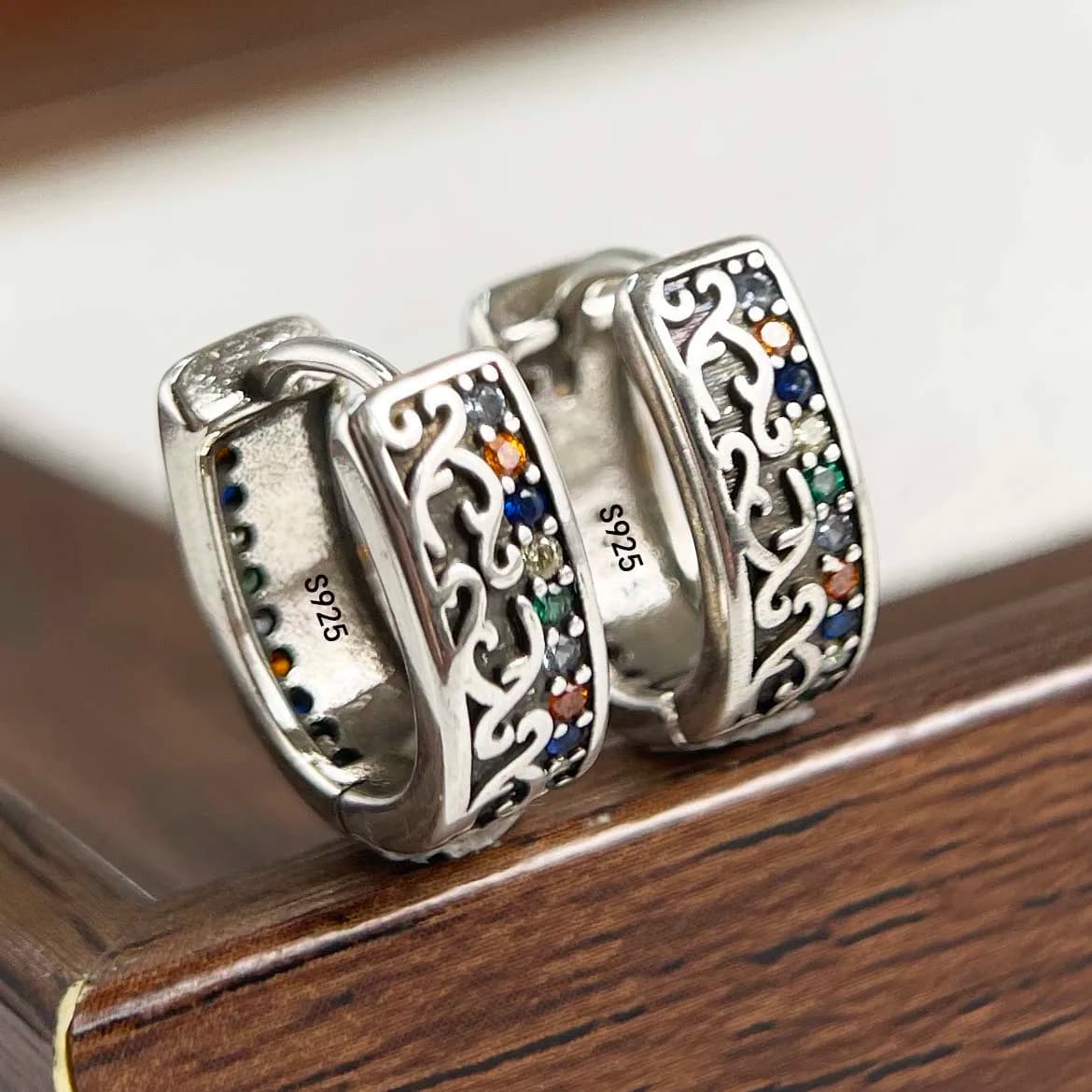 Orecchini in Argento Sterling 925 per Donne, Gioielli Trendy Geometrici Retrò con Zirconi, Anallergici, Accessori Regalo per Feste