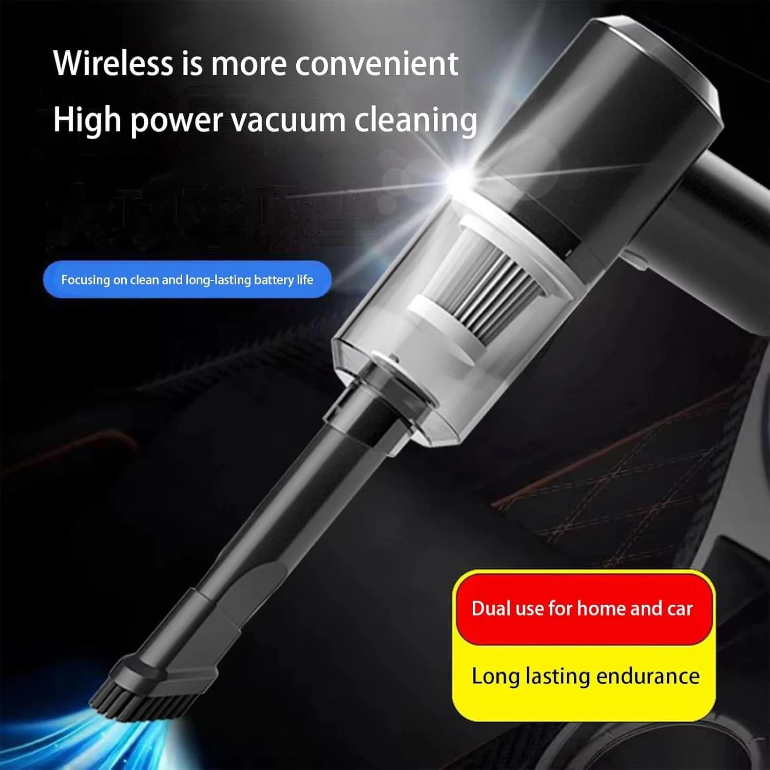 Vacuum Cleaner Wireless Laptop for Car, Double Blower and Vacuum Function with Multi-Car Bags, Home, Pets, Office