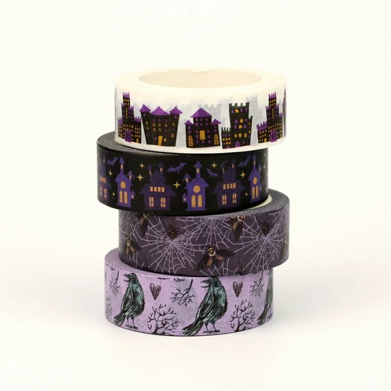 2025 NEW 1X 10M Deco Haunted House Moths Ravens Halloween Washi Tape Set for Scrapbooking Masking Tape Cute Jounaling Stationery