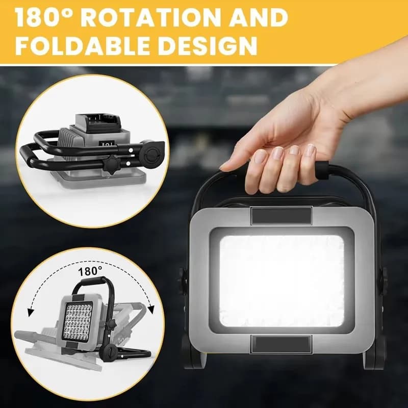 Faro da Lavoro 50W 10000LM per Batteria Li-ion Dewalt 20V, Faretto Portatile a Batteria per Edilizia, Torcia per Campeggio ed Escursionismo