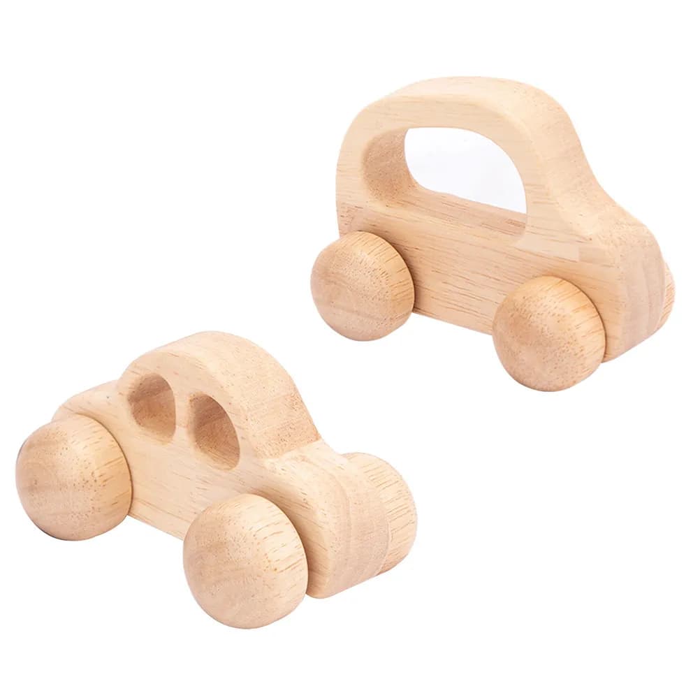2 Pezzi Carrello in Legno per Bambini, Giocattolo Educativo Creativo per l'Allenamento della Presa, Carrello a Spinta Inerziale per Neonati