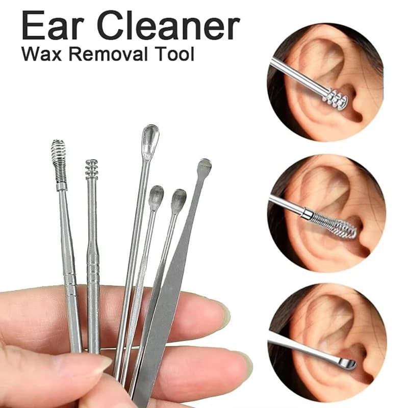 6Pcs Ear Wax Pickers Earwax Removal Kit Ear Cleaning Bathing Accessory Tool Stainless Steel Ear Care Set Tool with Storage Box