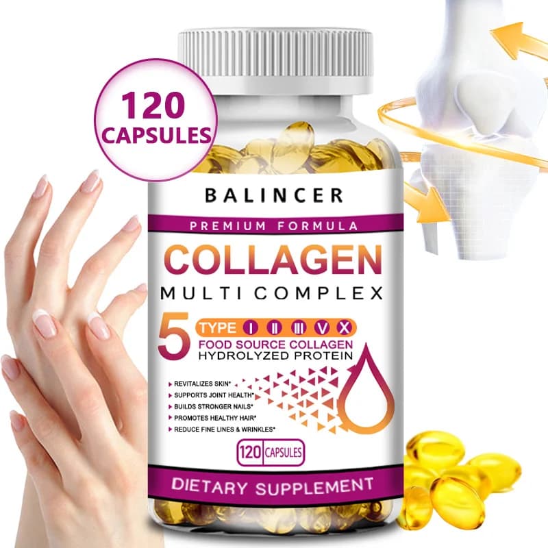 Hydrolyzed collagen capsules: support for skin health, joints, hair, nails, nutritional supplement female antioxidant
