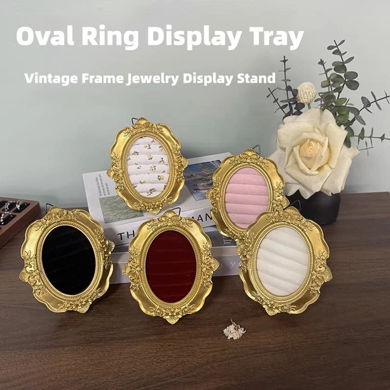 Vintage Frame Jewelry Display Tray Velvet Insert Rings Earrings Storage Rack Photo Shooting Prop Vanity Table Decoration