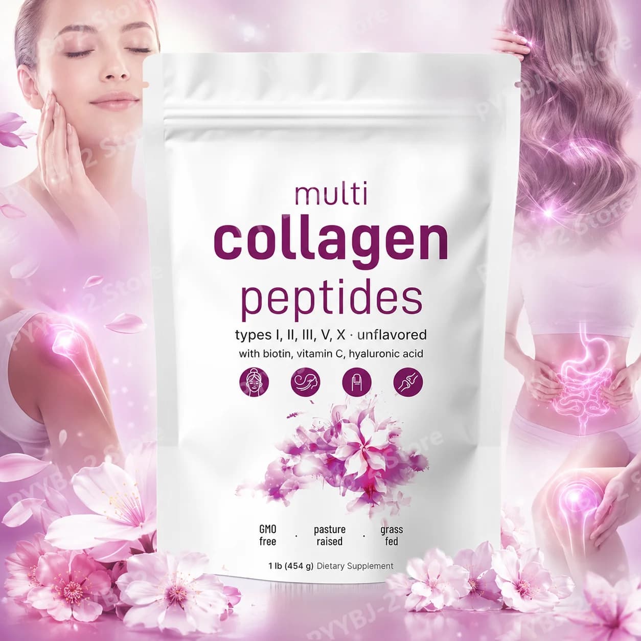 Multi-Collagen Peptides Powder – Hydrolyzed Collagen Blend with Vitamin C & Biotin Supports Skin,Hair and Nail Health 454g/1lb