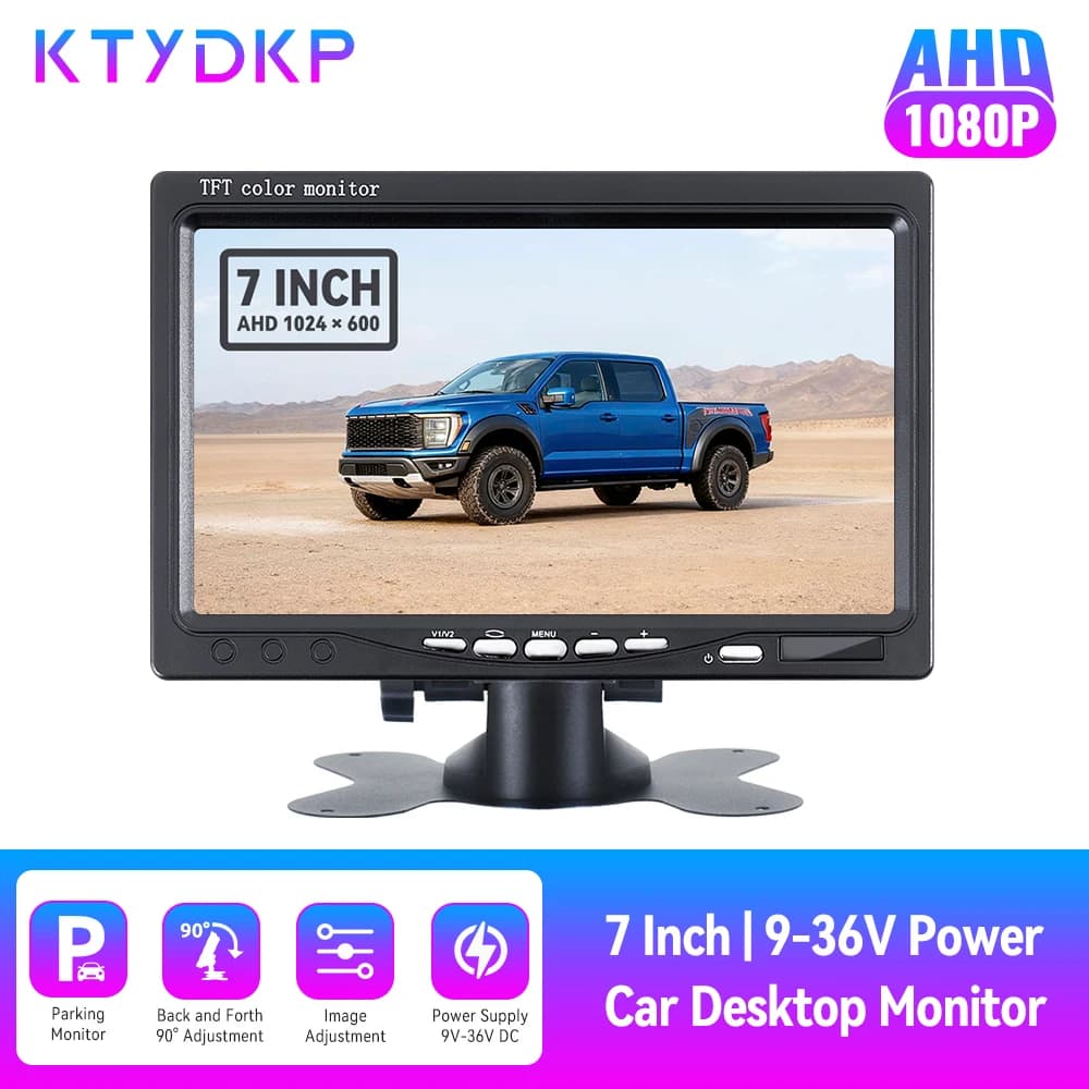 KTYDKP Schermo di visualizzazione con ingresso AHD 2 RCA da 7" per telecamera di retromarcia per auto, monitor dedicato per ausilio al parcheggio di backup, installazione facile universale