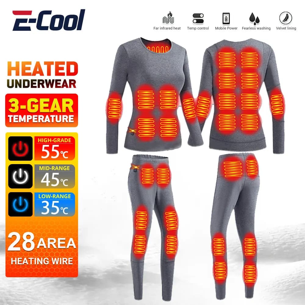 28 aree donna biancheria intima riscaldata uomo inverno campeggio esterno USB riscaldamento elettrico sci biancheria intima termica escursionismo all'aperto S-5XL