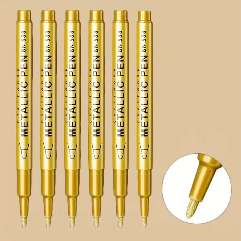 Confezione da 10 penne gel a punta rigida dorate, penne artigianali metalliche, penne per vernice oro e argento, penne firmate, pennarelli, penne firmate, penne metalliche, penne delineanti a base d'acqua