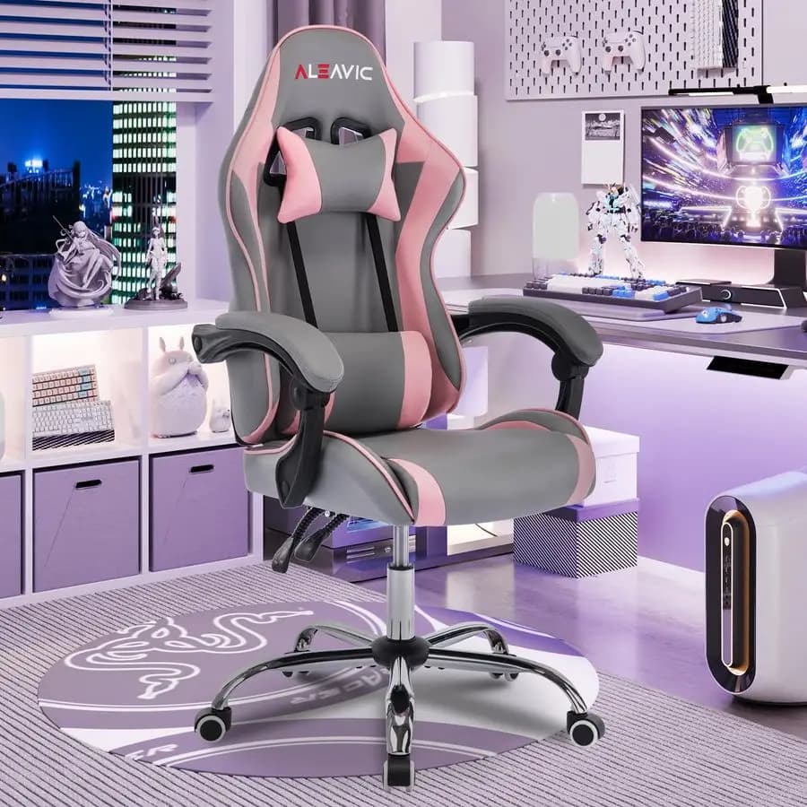 Sedia da Gaming con Massaggiatore, Sedie da Gaming in Tessuto per Adulti, Sedia Ergonomica per Gamer con Poggiatesta e Supporto Lombare Regolabili