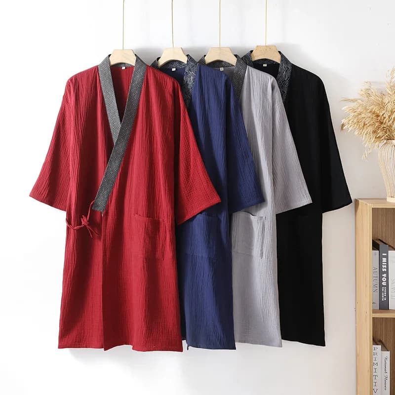 Men's Knee Cotton For Spring and Autumn Nightwear Plus Size Yukata Hoodies for Man's Dresses for Home