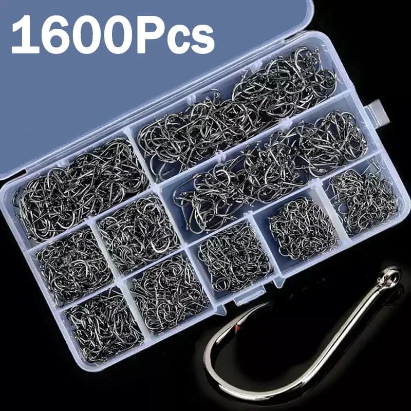 50-1600 pezzi/scatola ami da pesca amo da pesca in acciaio al carbonio forte e affilato con cerchio d'argento 3 # -12 # Jig Spinato Pesca Esca portatile Esca Attrezzatura