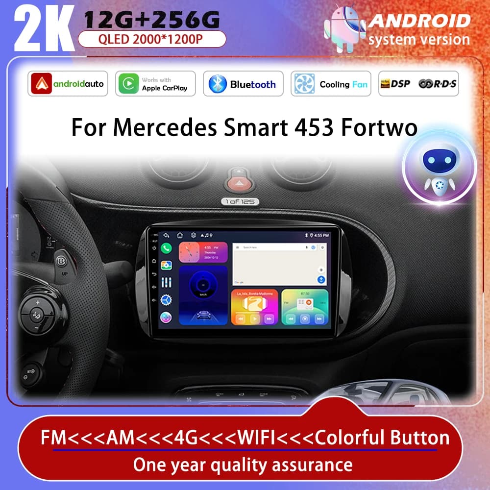 Android 15 Per Mercedes Benz Smart Fortwo 3 C453 A453 W453 Auto Radio Carplay Auto GPS di Navigazione Lettore Multimediale video Stereo