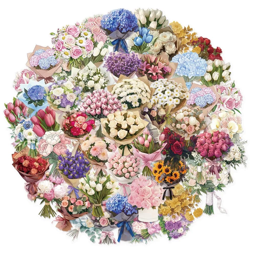 50 pezzi creativi in raso con fiori da sogno, adesivi graffiti, bagagli fai da te, notebook, tazza d'acqua, adesivi impermeabili in PET