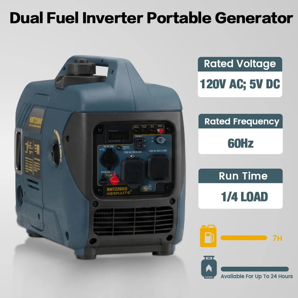 2200W Dual Fuel Inverter Generator 37LBS Lightweight Portable Gas Propane Generator with CO Sensor, Fuel Sense Auto Switching, Parallel Ready, RV Ready 30A Adapter, Quiet Clean Power for RV Camping, Outdoor Travel and Home Emergency Backup Power Solution