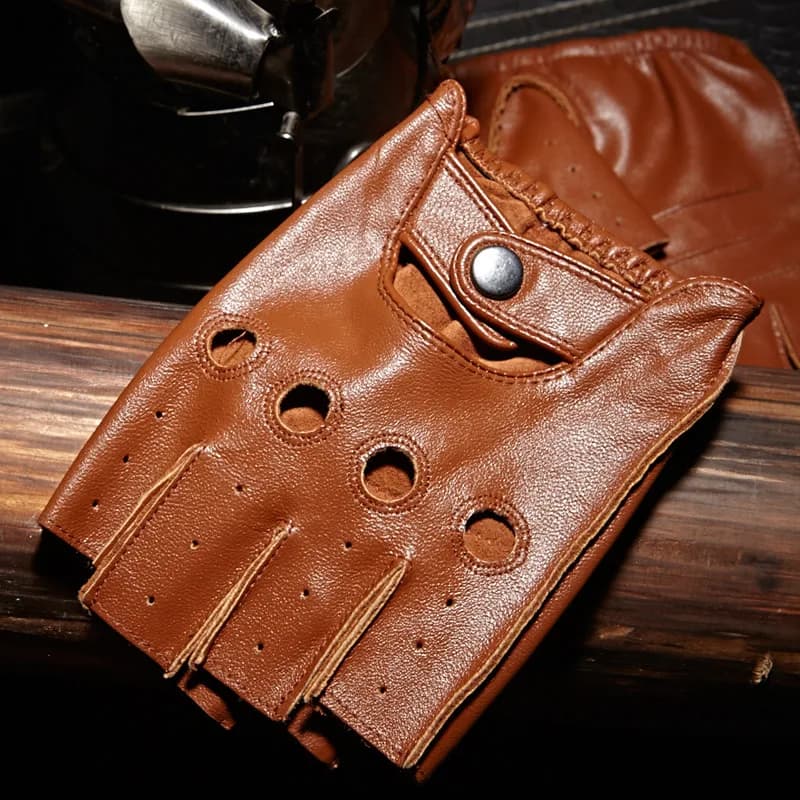 Genuine leather gloves with half fingers, breathable, retro, wear-resistant, riding gloves for outdoor bikers