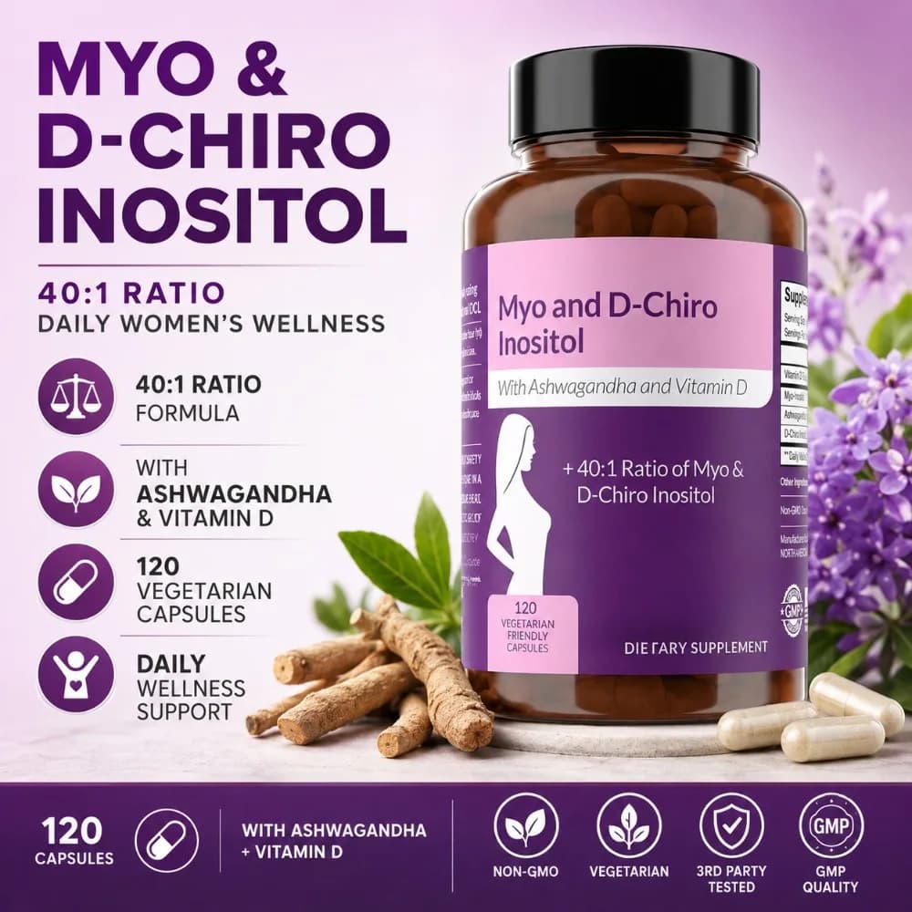 Integratore di Mio-Inositolo e D-Chiro Inositolo per Donne - Supporto Ormonale e Ovarico - Ideale con Rapporto 40:1 di Vitamina D3
