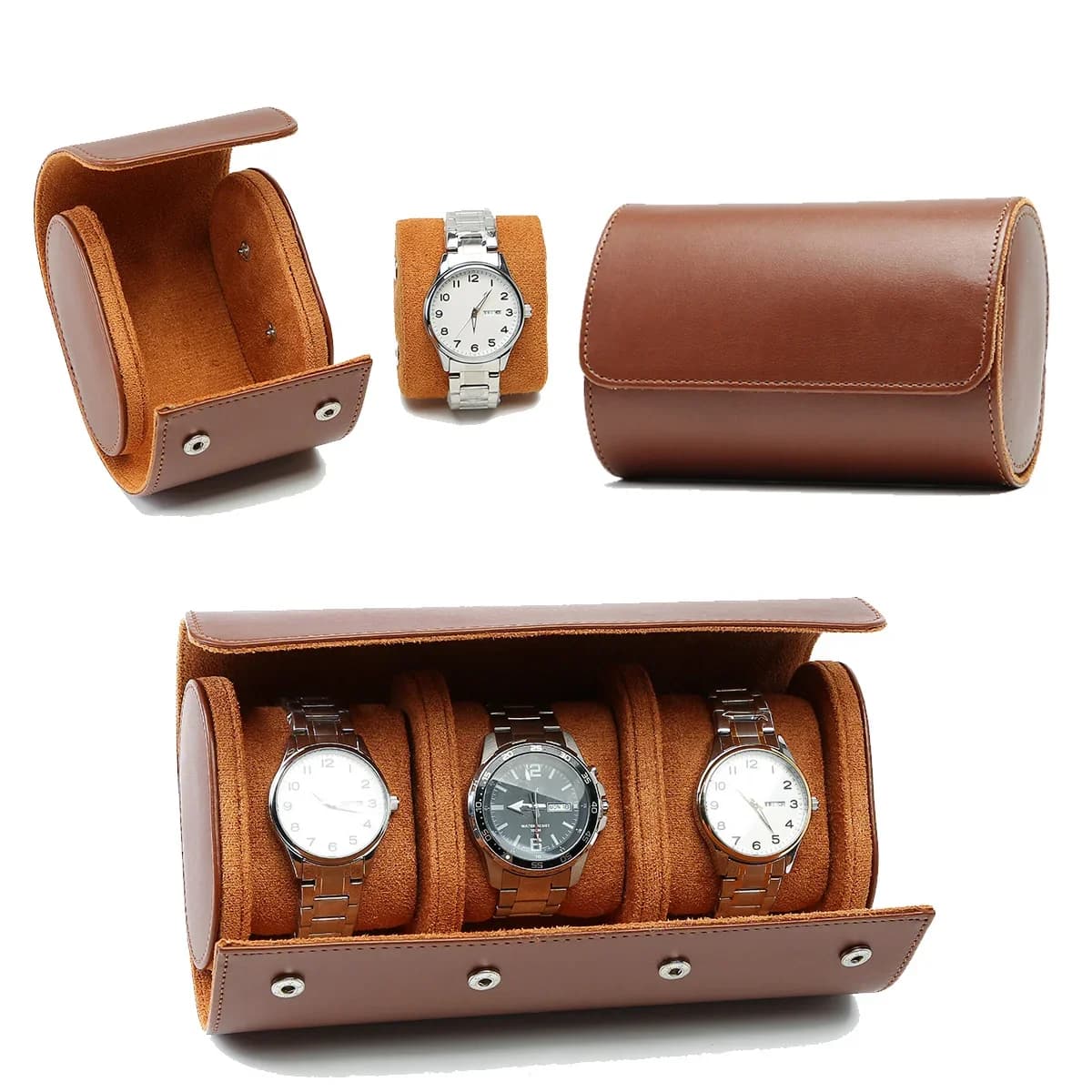 Travel Case for Roll Watch Travel Case for 1/2/3 Portable Vintage Leather Watch Slot Storage Box Clock Organizers Christmas Gift for Men