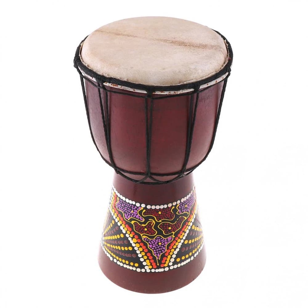 Tamburo Djembe africano da 6 pollici tamburo per strumenti musicali africani tradizionali intagliato a mano in legno massello di capra