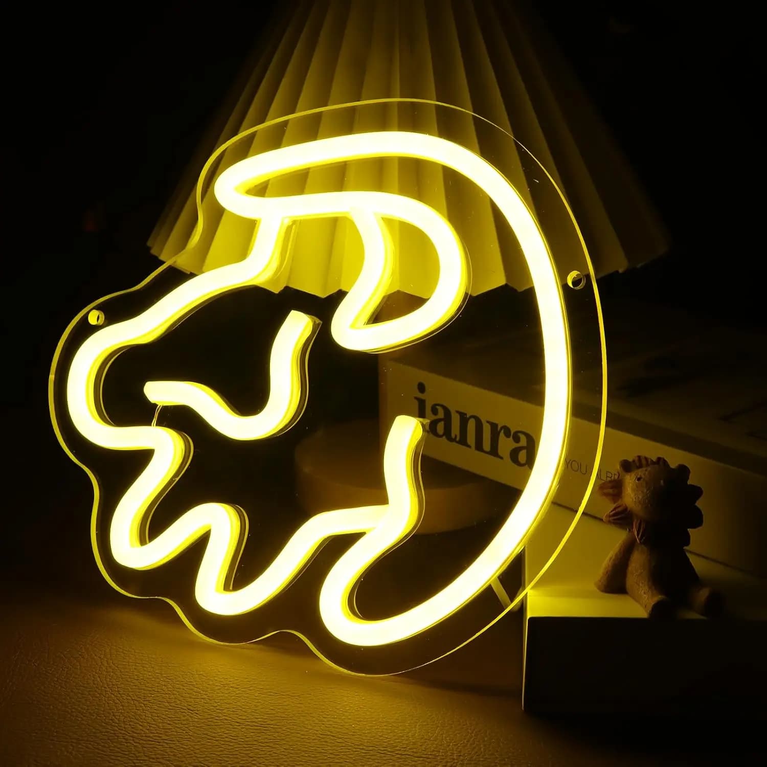 Luce al neon con leone animato per babyroom Luce al neon dimmerabile a forma di cartone animato come luce notturna Brithday Christmas Party Mall Shop Decor
