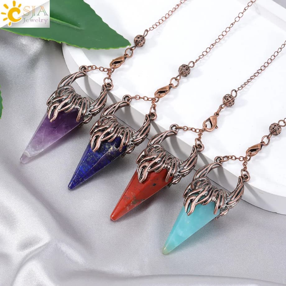 Natural Stone Crystal Pendulum for divination Dowsing Ancient Bronze Quartz Pendant Divine Pendules G883