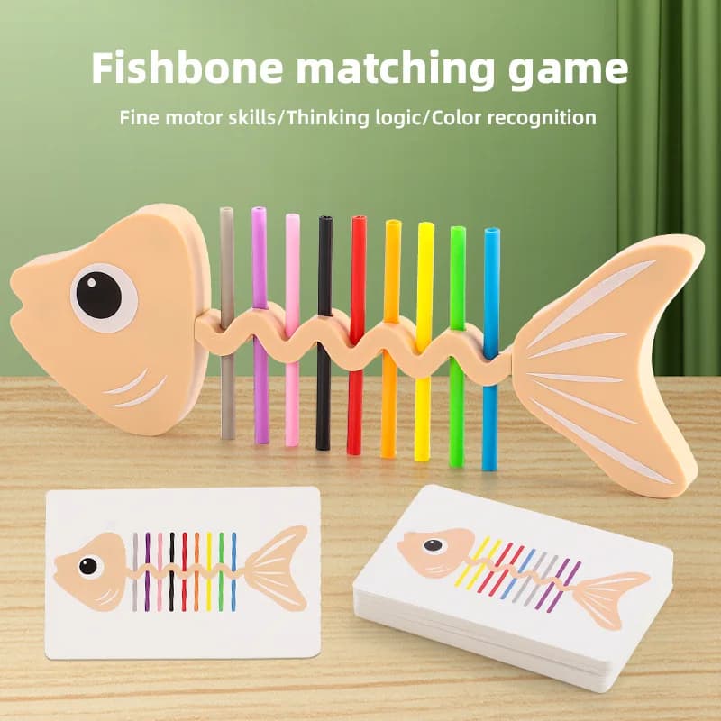 New Fishbone Color Matching Card Game Montessori Wooden Toys Colors Sorting Fine Motor Skills Learning Educational Gifts For Kid