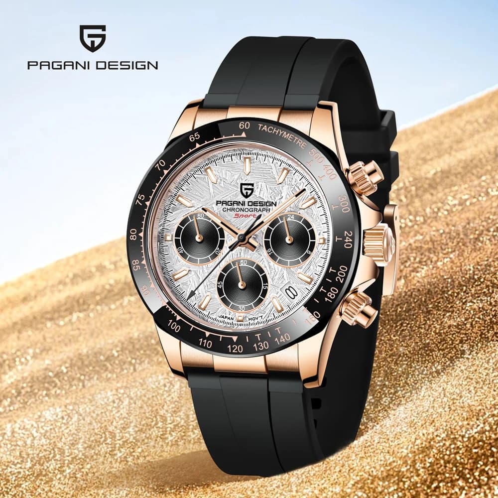 PAGANI DESIGN Luxury quartz watches with meteorite surface for men Stainless steel waterproof chronograph AR sapphire crystal watches