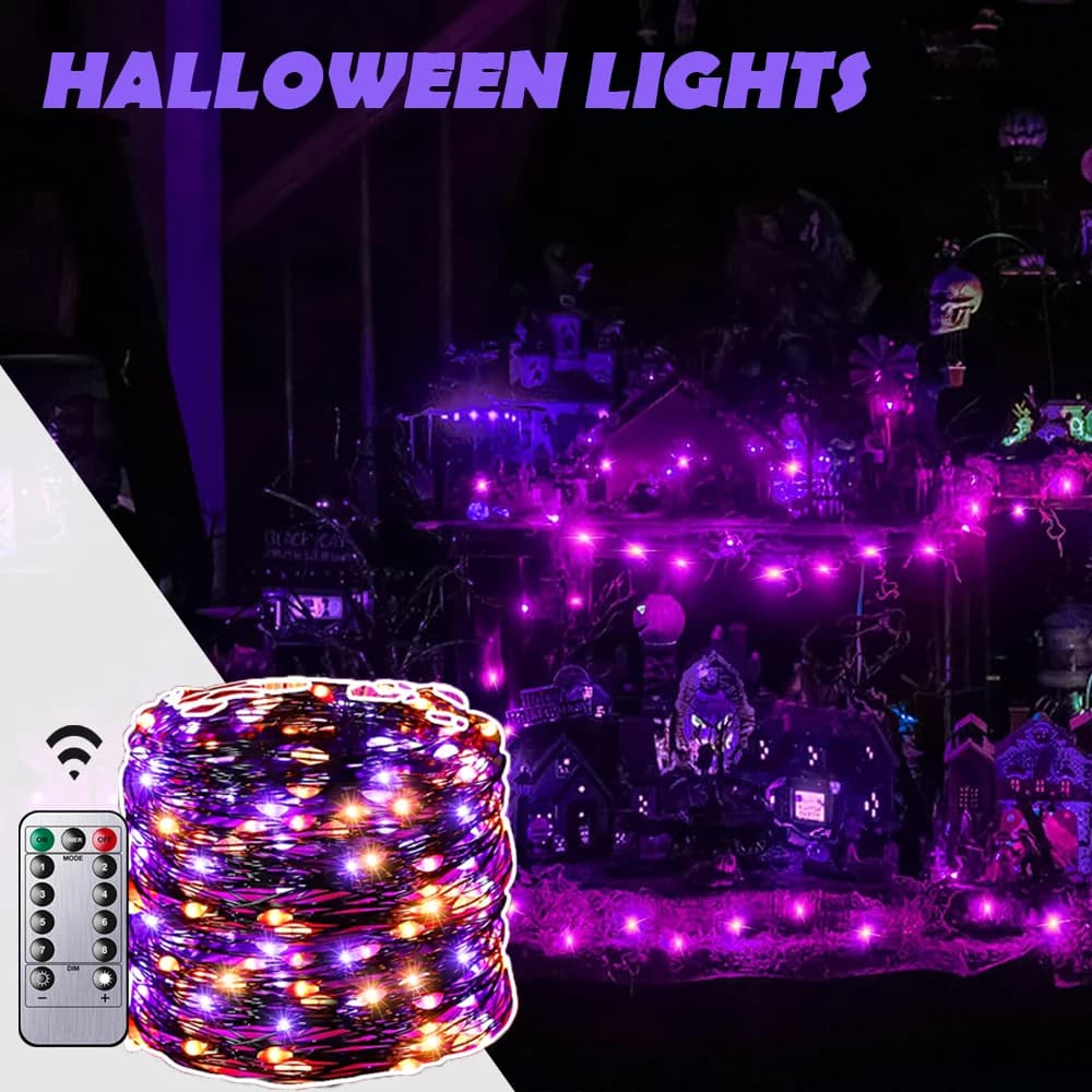 100-1200LED Black Wire String Light Halloween Purple Orange Fairy String Light Indoor Wedding Christmas Garland Party Decoration