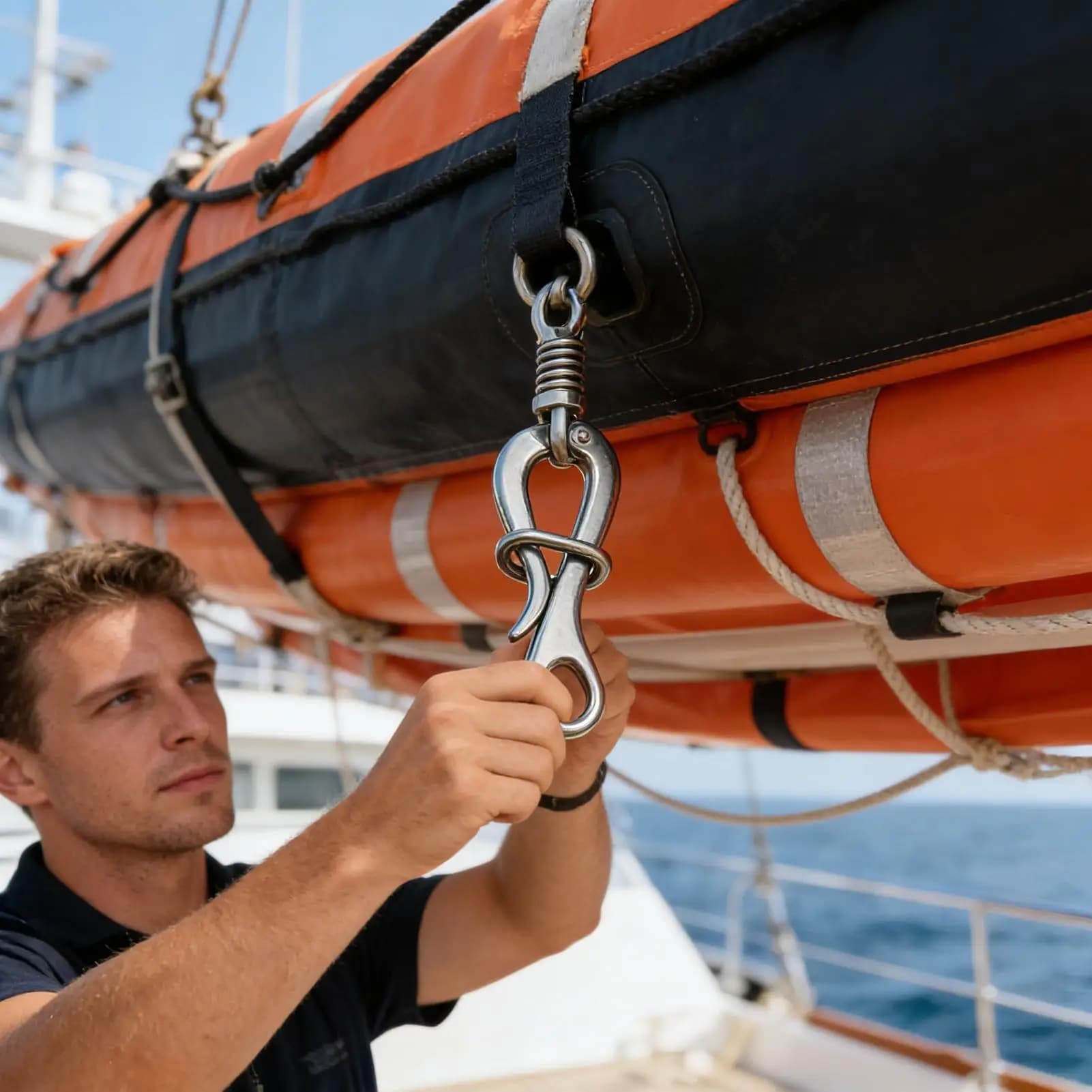 Clip a sgancio rapido, grillo di ancoraggio, fibbia a clip, gancio per imbarcazioni marine per antincendio, arrampicata marina, attrezzatura per sollevamento, traino e sollevamento.
