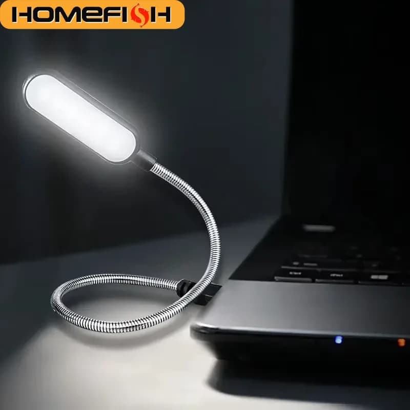 HOMEFISH 1 Piece Mini LED USB Light, Flexible Reading Lamp, Portable Night Light for Power Bank, Laptop, Notebook, PC, Computer