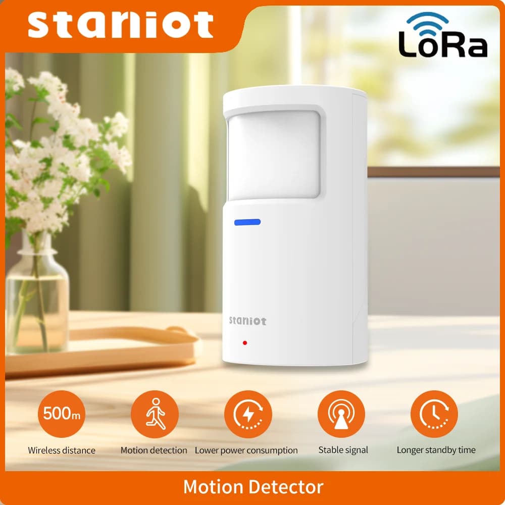 Rilevatore di Movimento PIR Wireless Staniot Versione LoRa, Distanza di Comunicazione 500m con Allarme Anti-Manomissione, Sensore di Presenza Umana