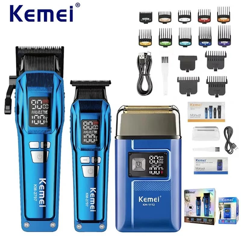 Kemei Trimmer KM-2797 Rechargeable Electric Haircuts Set LCD KM-1112 Cordless Shaving Machine Kit dry and wet