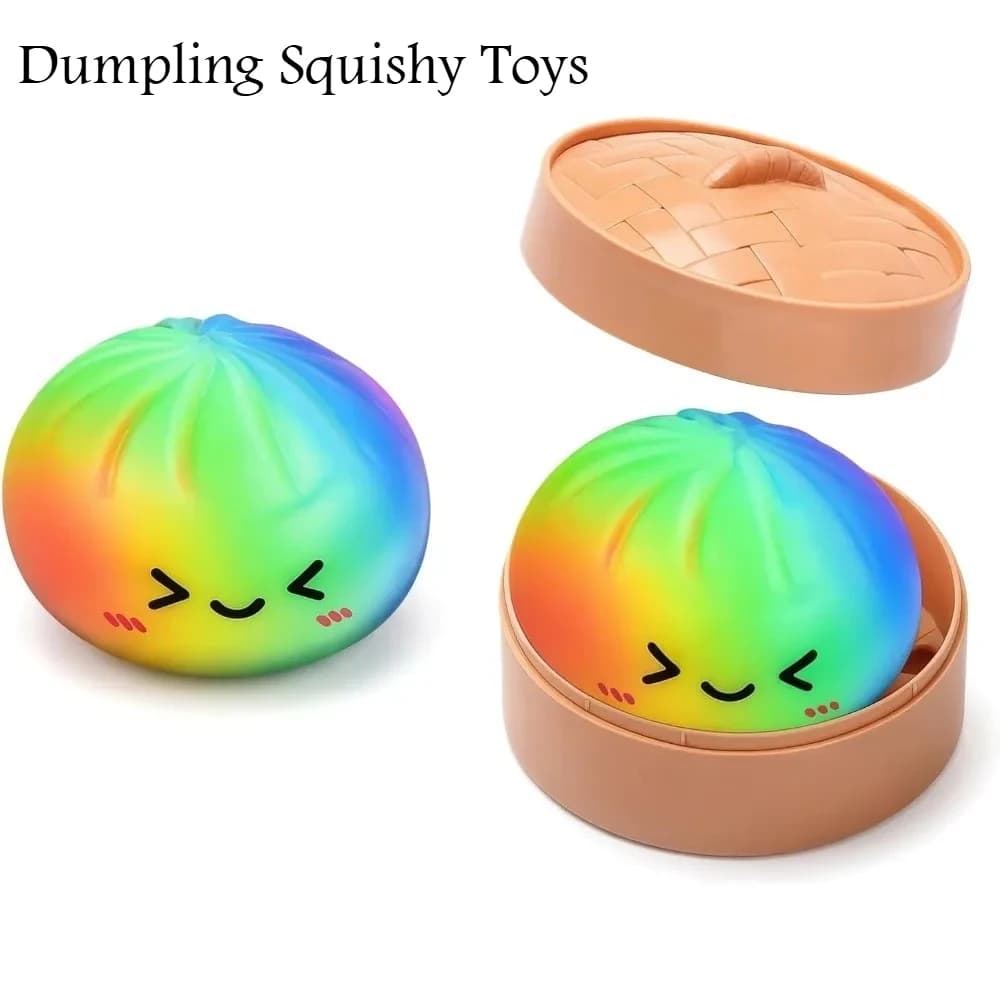 Giocattolo Squishy a Forma di Raviolo Arcobaleno in TPR, Antistress a Lenta Risalita, Palla Antistress con Cestino a Vapore, Giocattoli da Spremere, Regalo per Bambini e Adulti