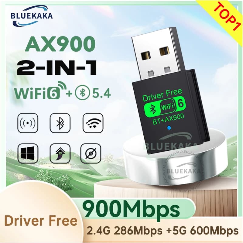 Nuovo driver gratuito 2 in 1 900 Mbps adattatore USB Bluetooth 5.4 dongle adattatore dual band WiFi6 per PC laptop altoparlante wireless ricevitore audio trasmettitore per Win10/11