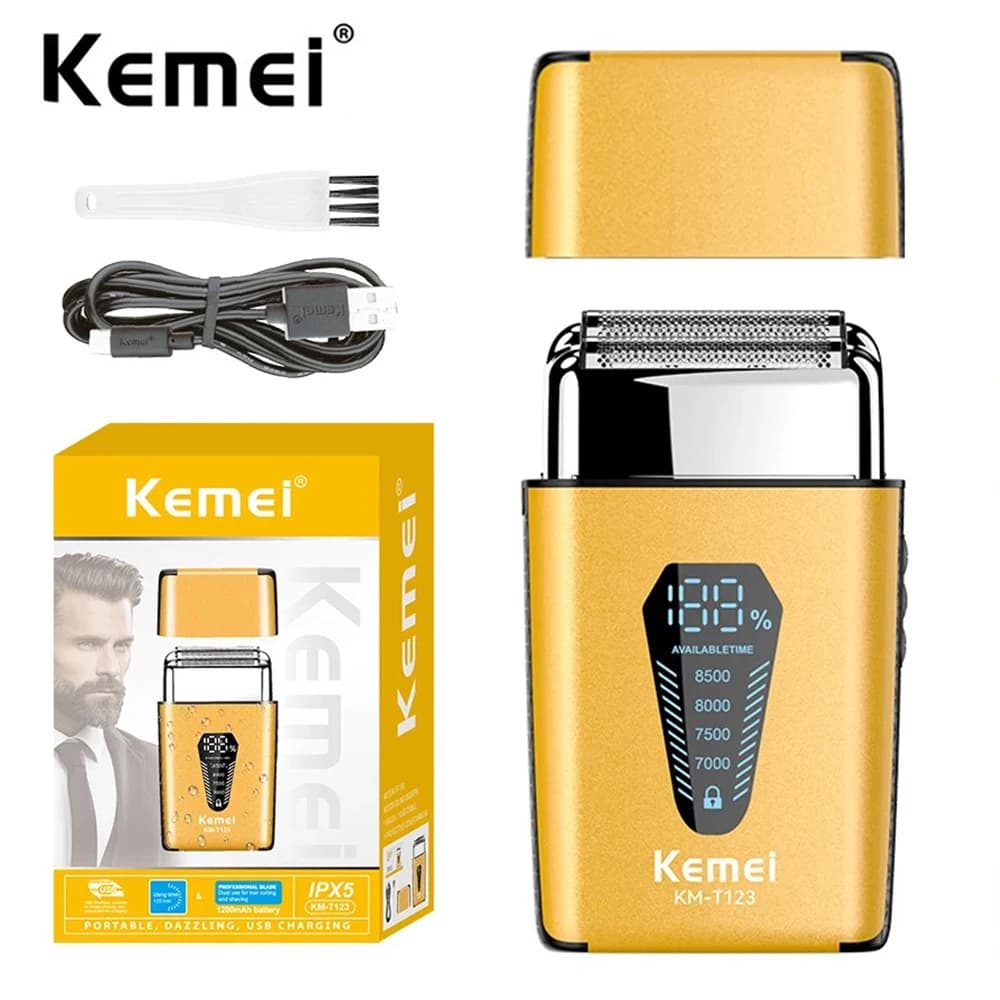 Kemei Rasoio a Lamina Ricaricabile Rasoio Elettrico da Uomo per Testa Calva Rasatura Chiusa Viso Barba Trimmer 8500RPM Regali per Gli Uomini