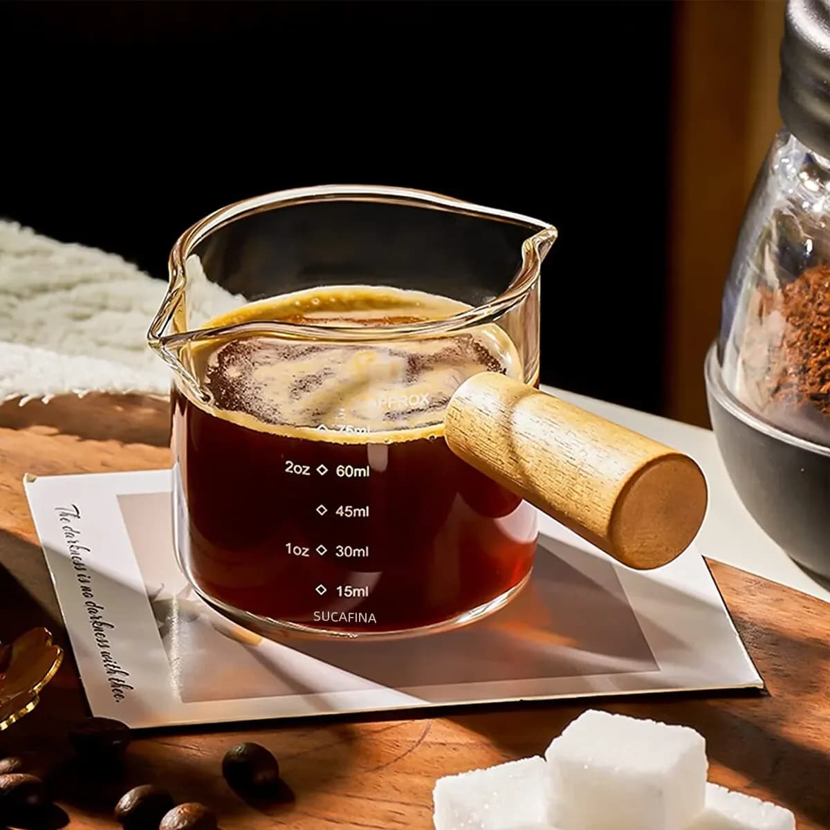 1pc measuring glass handle wooden coffee maker double mouth single glass coffee with milk transparent cup coffee supplies