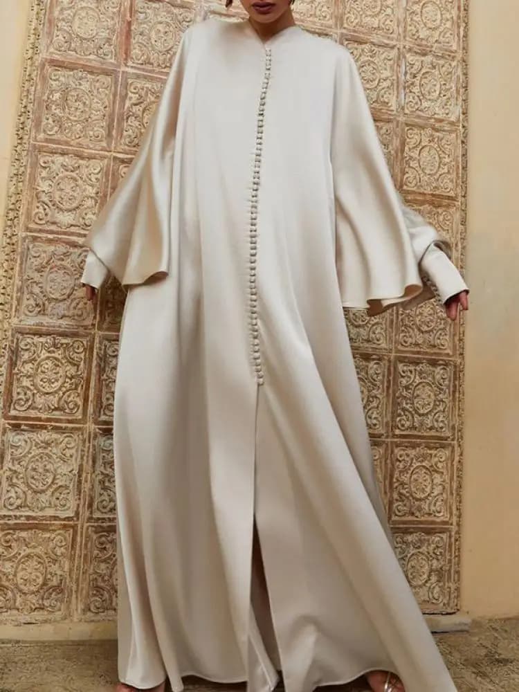 Muslim clothing Long dress to the floor divided by woman Solid color Neckline Long sleeves bat Long sleeves Large evening dresses
