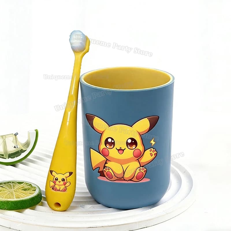 Set di 2 Tazze per Spazzolino e Bicchiere per Acqua con Simpatici Pikachu, Tazze per Risciacquo Bocca con Cartoni Animati Pokémon Gengar per Bambini e Bambine, Portaspazzolino da Bagno