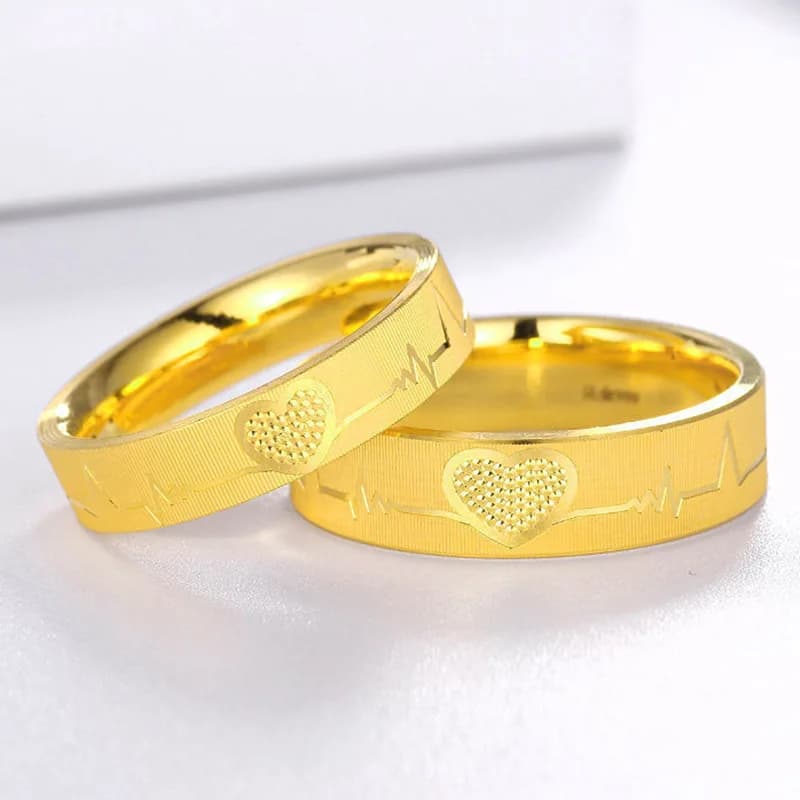 Anello chiuso di lusso in oro puro 24K 9999 in vero oro per uomo e donna, anello per coppia a forma di cuore