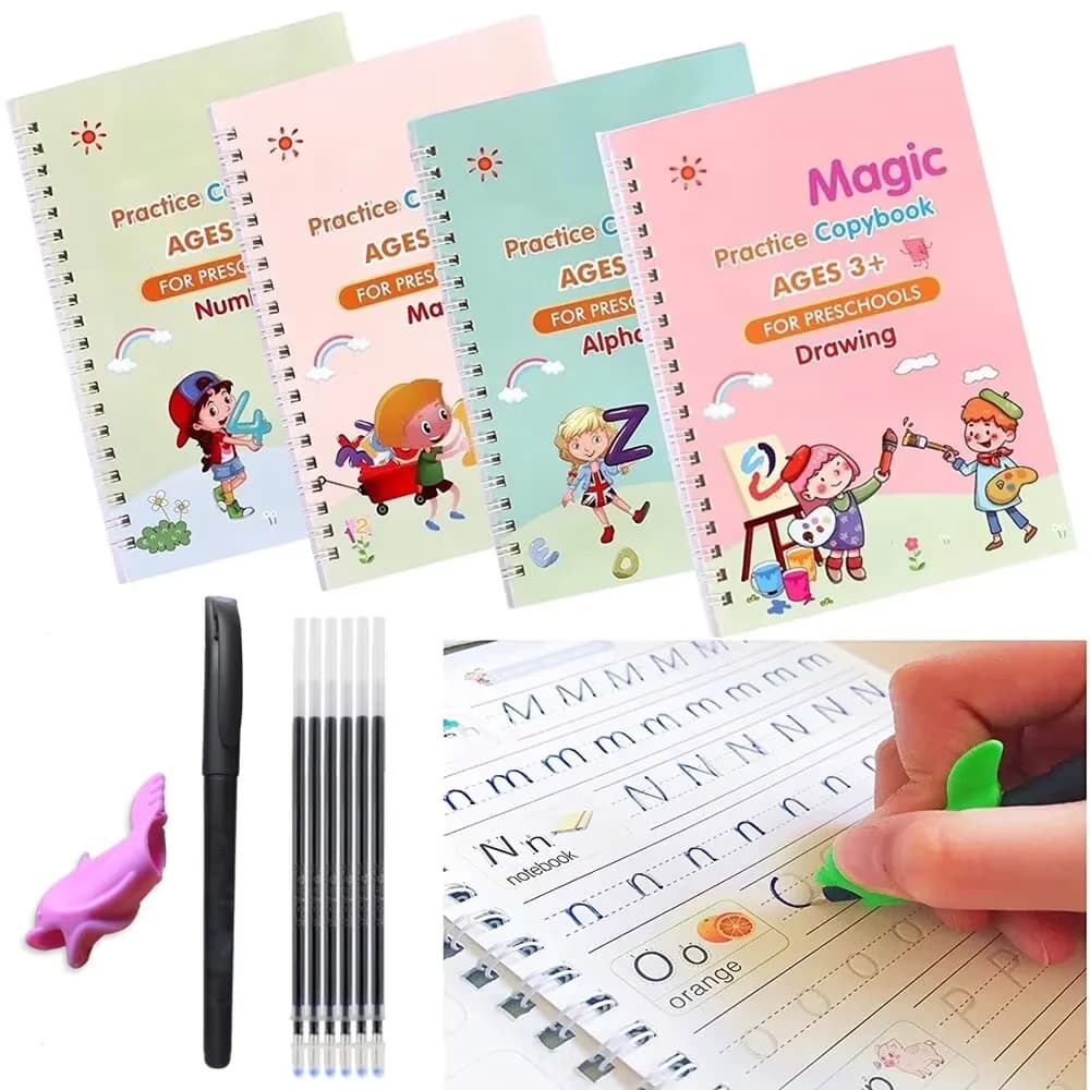 4 books pen magic writing book calligraphy notebook Montessori children reusable educational calligraphic letter practical toy