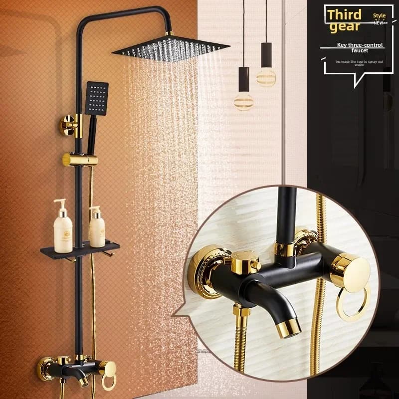 Set soffione doccia caldo e freddo Set da bagno Sistema doccia in oro spazzolato Set doccia per WC, doccia per bagno domestico