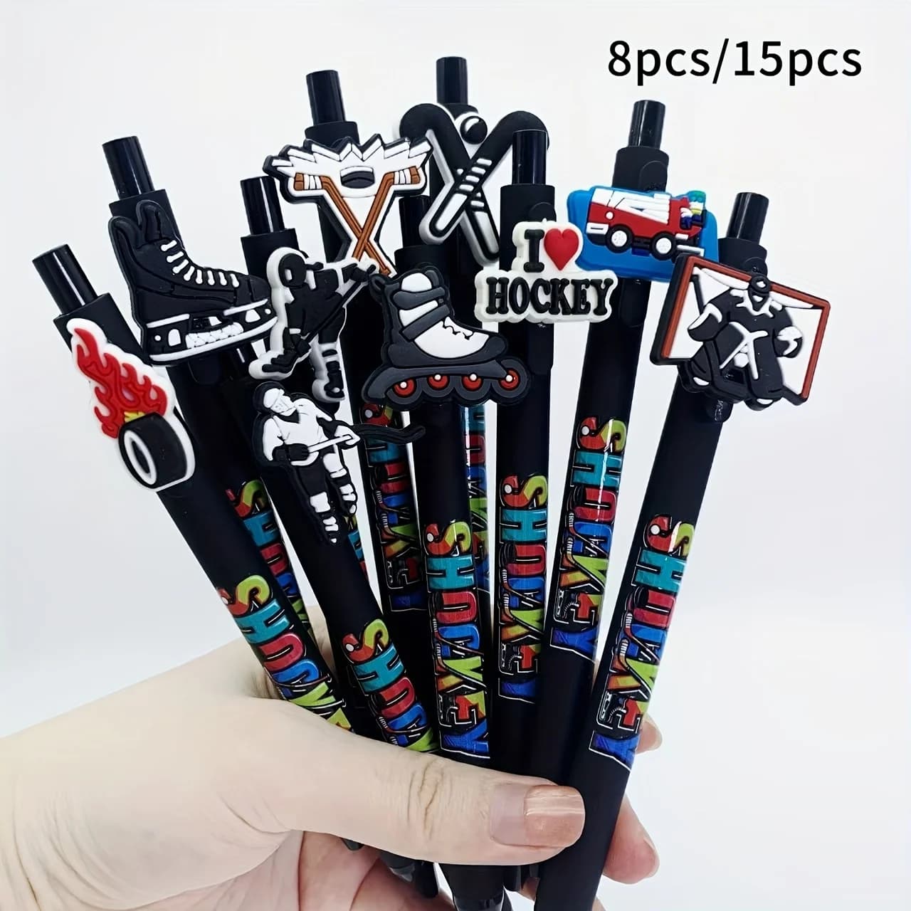 8 pezzi/15 pezzi penna a sfera regalo creativo per hockey su ghiaccio nero penna per firma per pattinaggio a rotelle