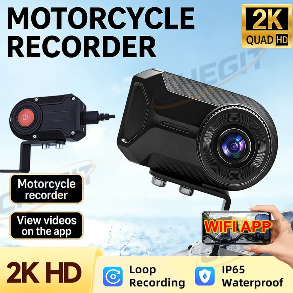 New Dash Cam 2K HD for Motorcycle, IP65 Camera for Electric Bike, Mountain Bike, Motor Helmet Camera, Black Box for Exterior