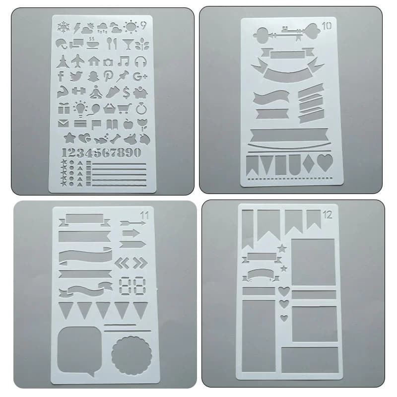 Set di stencil da disegno fai-da-te per pianificatore da 12 pezzi, modello per album di quaderni, diario