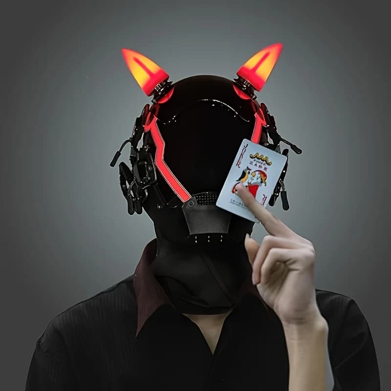 Maschera LED futuristica cyberpunk, accessorio fotografico cosplay di alta gamma con corna, articoli per bar e feste, regali e oggetti da collezione